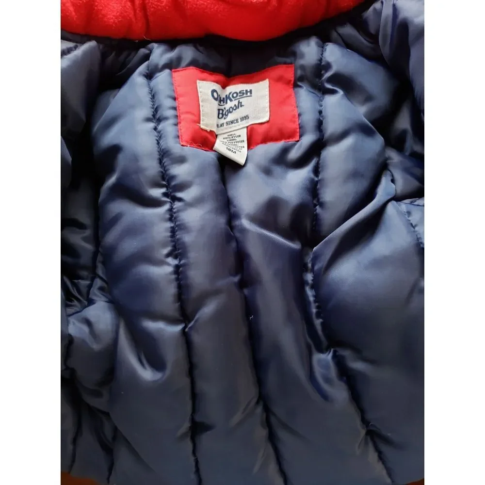 Osh Kosh‎ B'gosh Boys Red & Blue Hooded Winter Warm Coat Size 18M